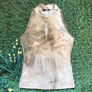 Adorable Acid Wash Print Keyhole Crop Top